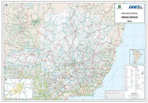 Mapa de carreteras del Estado de Minas Gerais