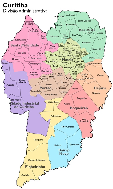 Map of Curitiba, with neighborhoods and boroughs Map of Curitiba, with neighborhoods and boroughs