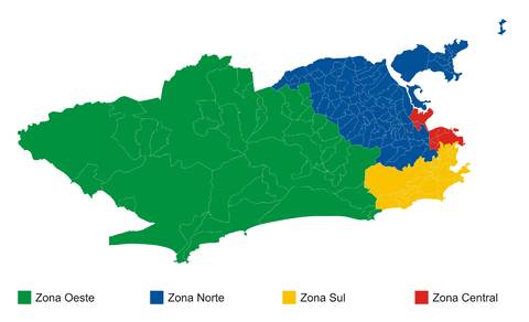Municipality of Rio de Janeiro and its division into zones and neighborhoods