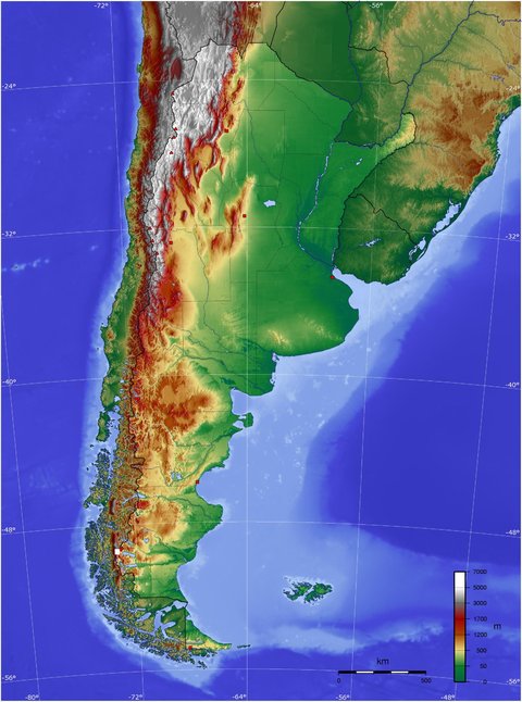 Topographic map of Argentina