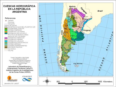 Hydrographic Basins map of Argentina