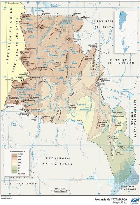 Physical map of the Province of Catamarca