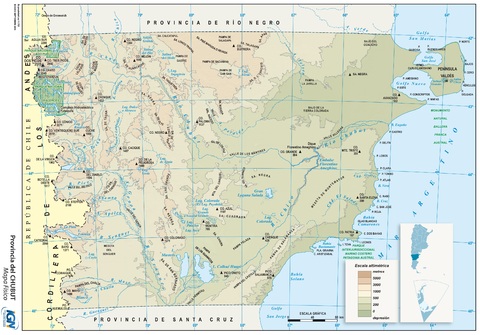 Physical map of the Province of Chubut, Argentina 