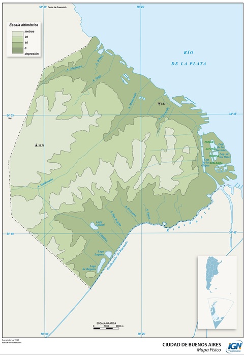 Mapa físico de la Ciudad de Buenos Aires, Argentina