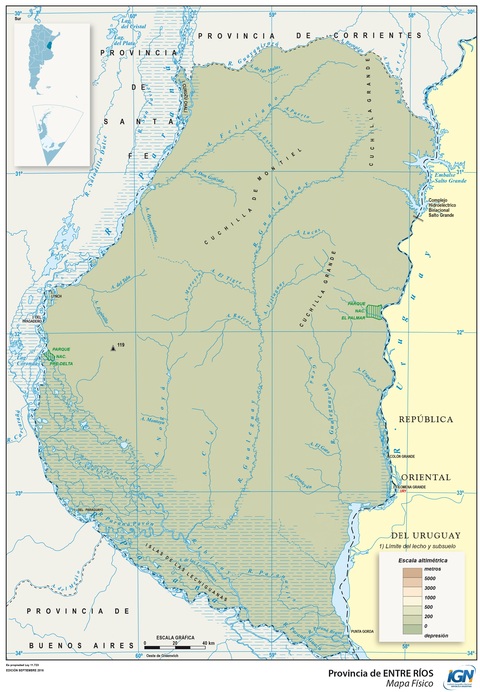 Mapa físico de la Provincia de Entre Ríos, Argentina Mapa físico de la Provincia de Entre Ríos, Argentina