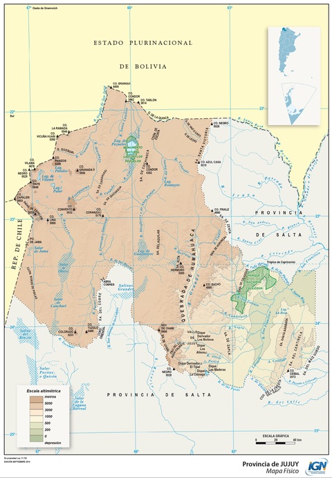 Mapa físico de la Provincia de Jujuy, Argentina