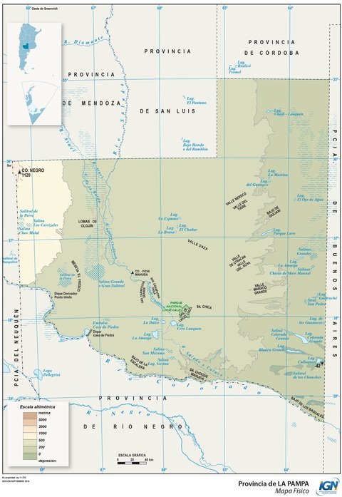Mapa físico de la Provincia de La Pampa, Argentina