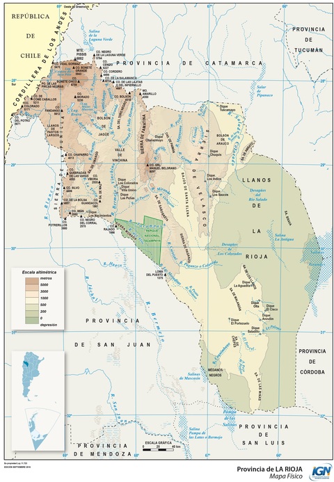Physical map of the Province of La Rioja, Argentina 