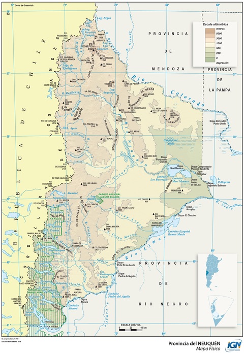 Physical map of the Province of Neuquén, Argentina 