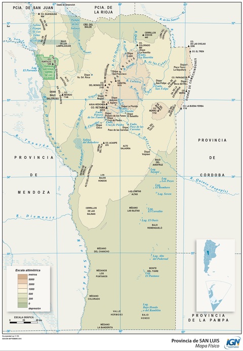 Mapa físico de la Provincia de San Luis, Argentina