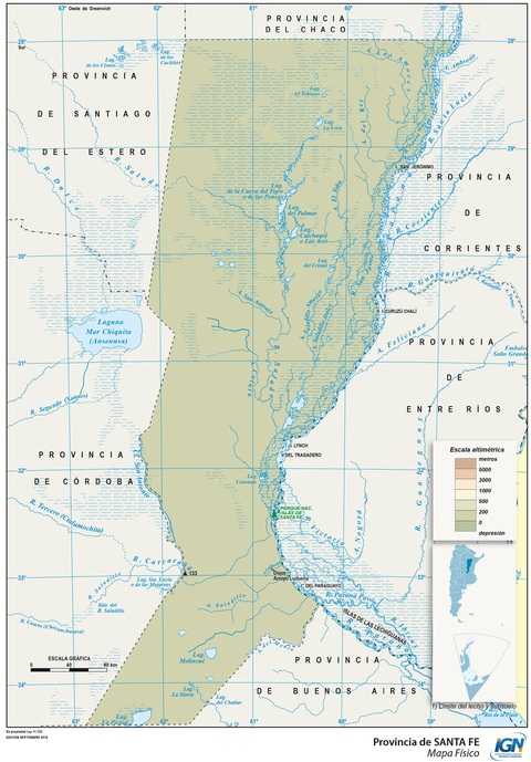 Mapa físico de la Provincia de Santa Fe, Argentina