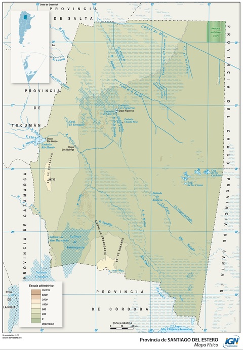 Mapa físico de la Provincia de Santiago del Estero, Argentina