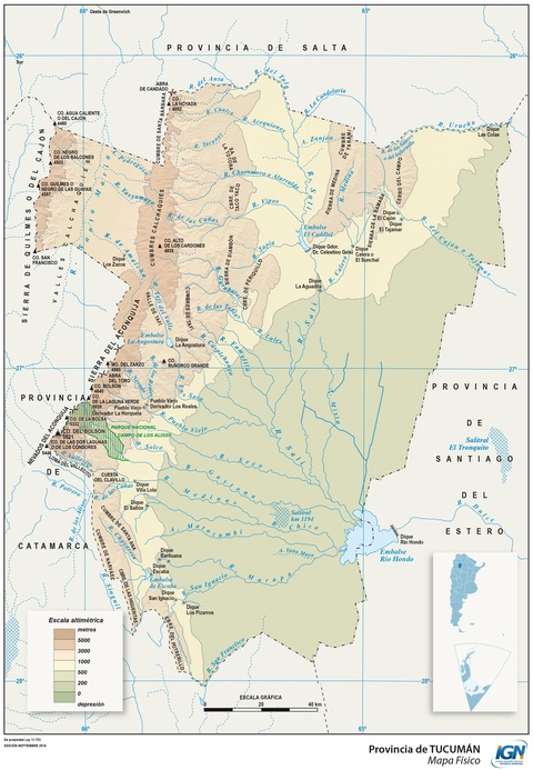 Mapa físico de la Provincia de Tucumán, Argentina