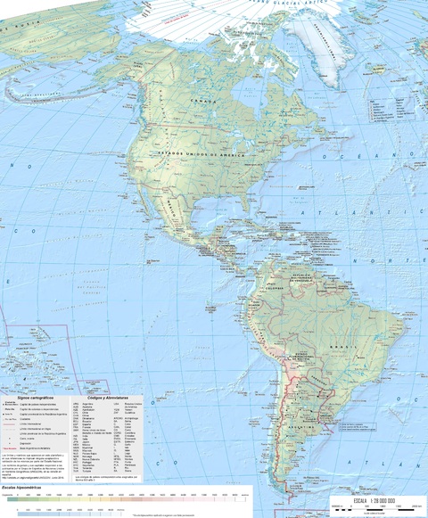 Physical map of the Americas