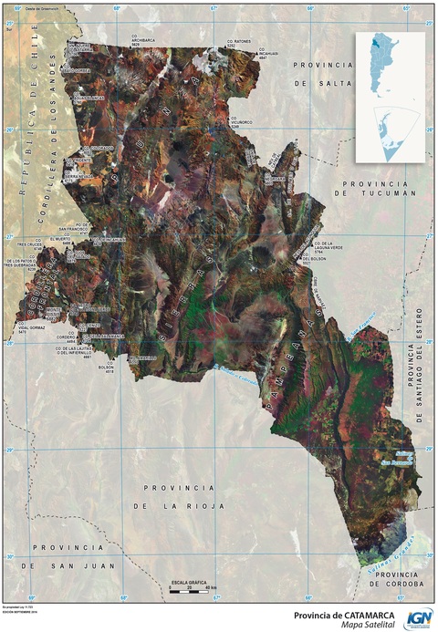 Satellite map of the Province of Catamarca, Argentina
