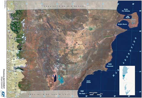 Mapa satelital de la Provincia del Chubut, Argentina