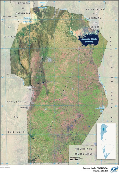 Mapa satelital de la Provincia de Córdoba, Argentina