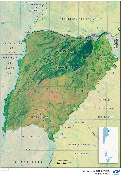 Mapa satelital de la Provincia de Corrientes, Argentina