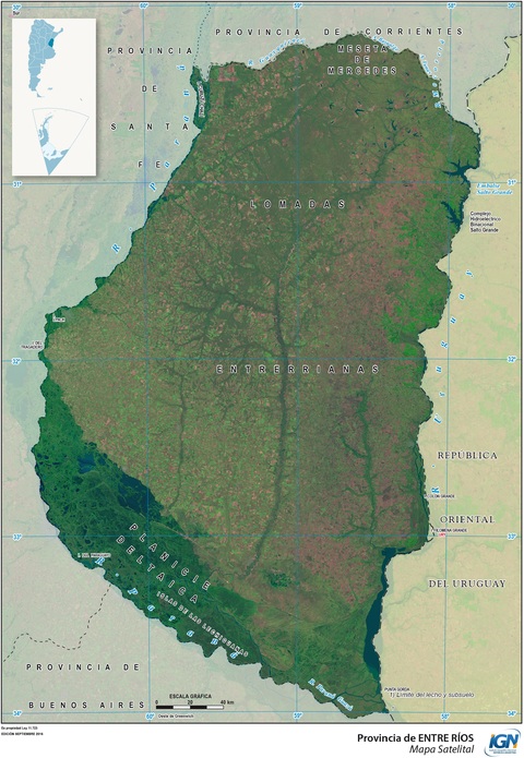 Mapa satelital de la Provincia de Entre Ríos, Argentina