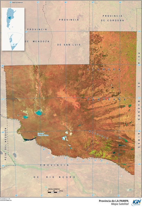 Mapa satelital de la Provincia de La Pampa, Argentina