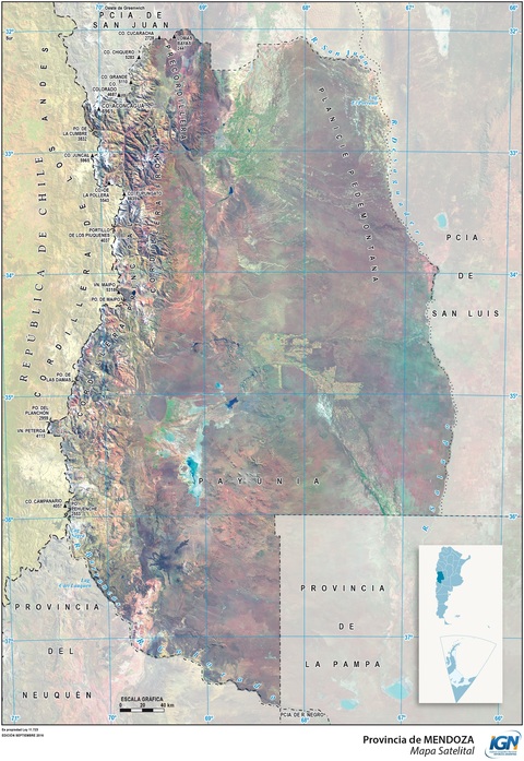 Mapa satelital de la Provincia de Mendoza, Argentina