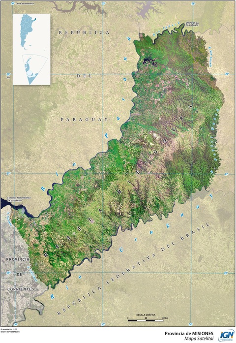 Satellite map of the Province of Misiones, Argentina
