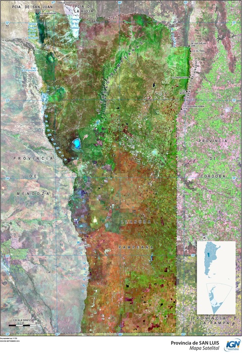Mapa satelital de la Provincia de San Luis, Argentina
