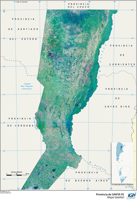 Mapa satelital de la Provincia de Santa Fe, Argentina