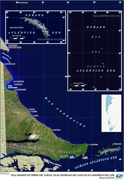 Satellite map of the Province of Tierra del Fuego, Argentina