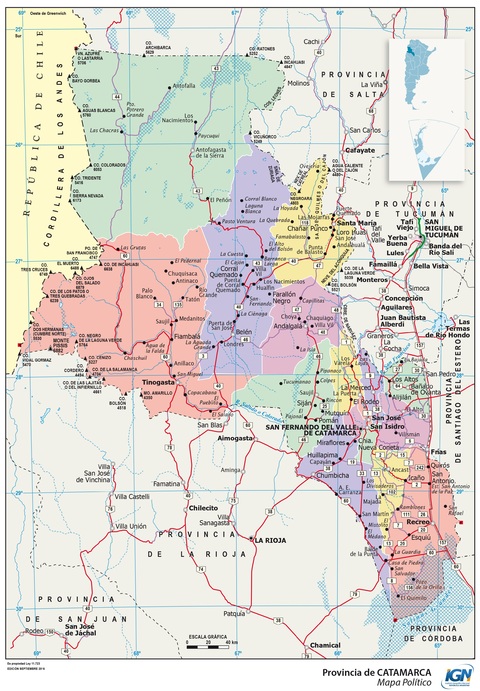 Mapa de la provincia de Catamarca y sus departamentos
