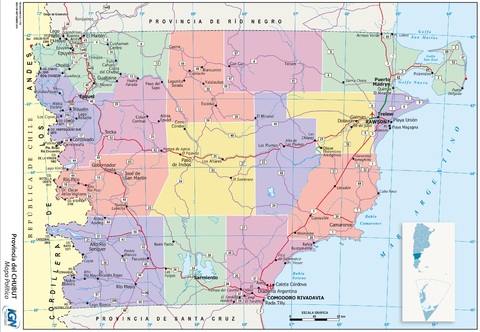Mapa de la provincia del Chubut y sus departamentos