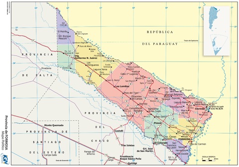 Map of the province of Formosa and its departments