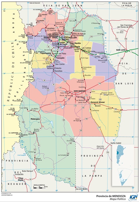 Mapa de la provincia de Mendoza y sus departamentos