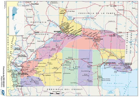 Map of the province of Río Negro and its departments