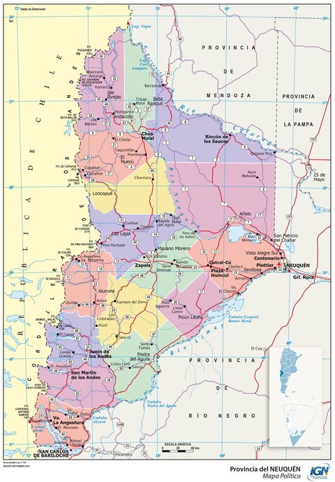 Map of the province of Neuquén and its departments