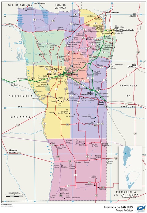 Map of the province of San Luis and its departments