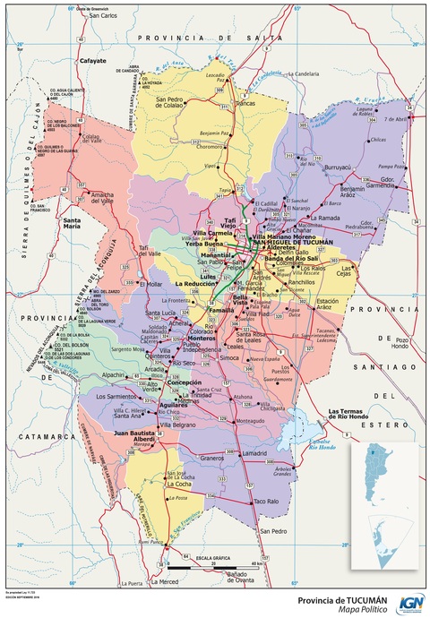 Mapa de la provincia de Tucumán y sus departamentos