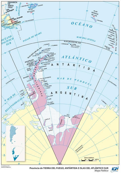 Mapa de la provincia de Tierra del Fuego y sus departamentos