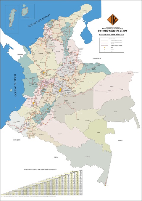 Road map of Colombia