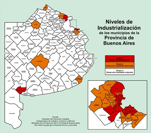 Levels of industrialization of the municipalities of the province of Buenos Aires