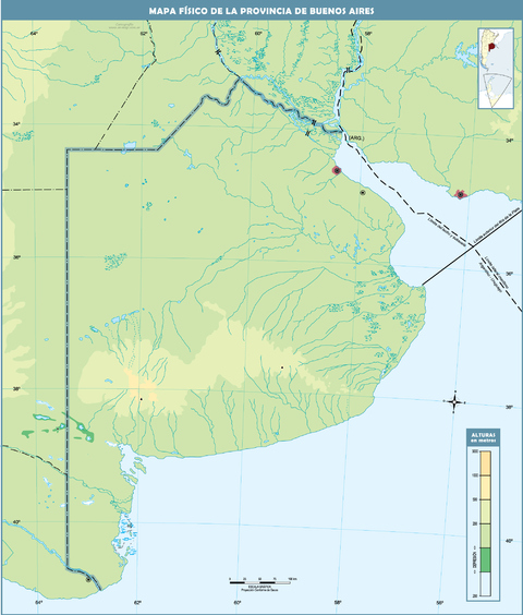 Blank physical map of the Province of Buenos Aires