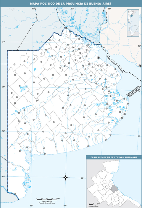 Blank political map of the Province of Buenos Aires