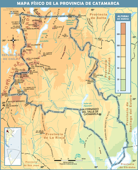 Physical map of the Province of Catamarca