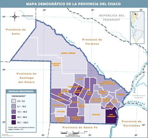 Mapa demográfico de la Provincia del Chaco