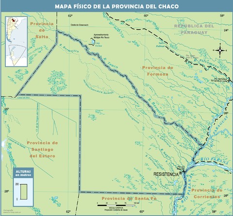 Mapa físico de la Provincia del Chaco