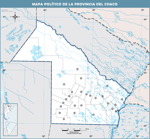 Blank political map of the Province of Chaco