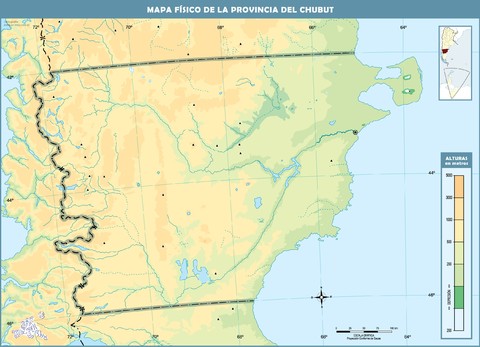 Blank physical map of the Province of Chubut