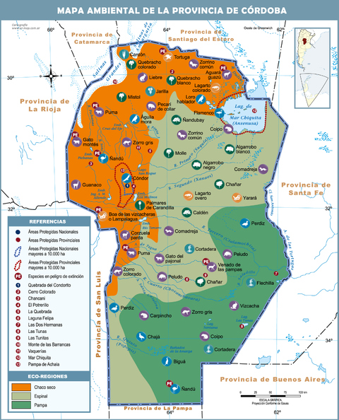 Environmental map of the Province of Córdoba, Argentina