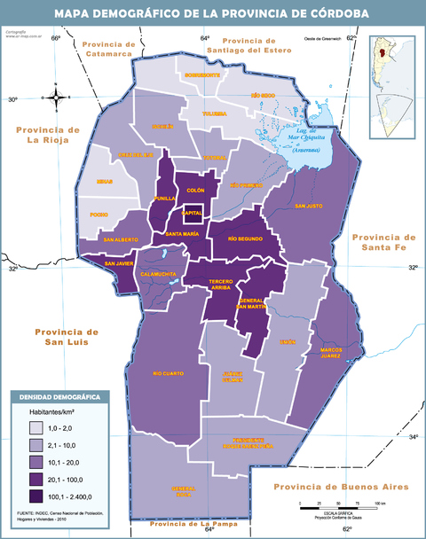 Demographic map of the Province of Córdoba, Argentina