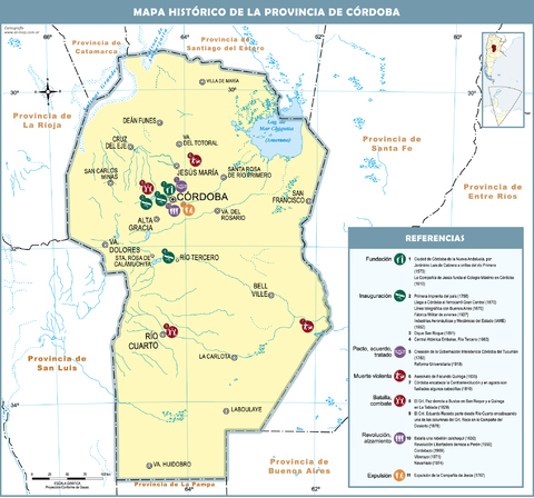 Historical map of the Province of Córdoba, Argentina